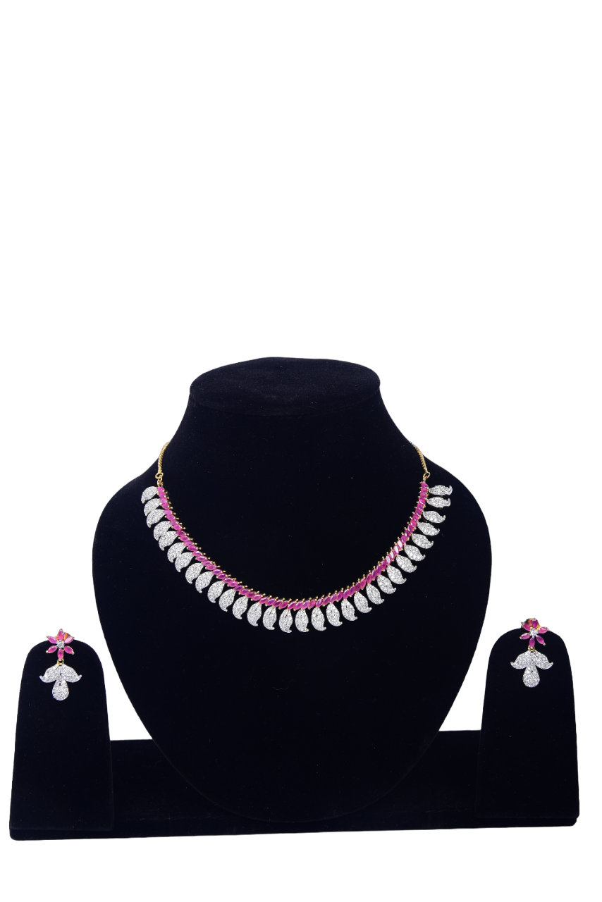 Namokriti Dazzling Pink & Silver Designer Necklace Set for Women – A Festive Must-Have!